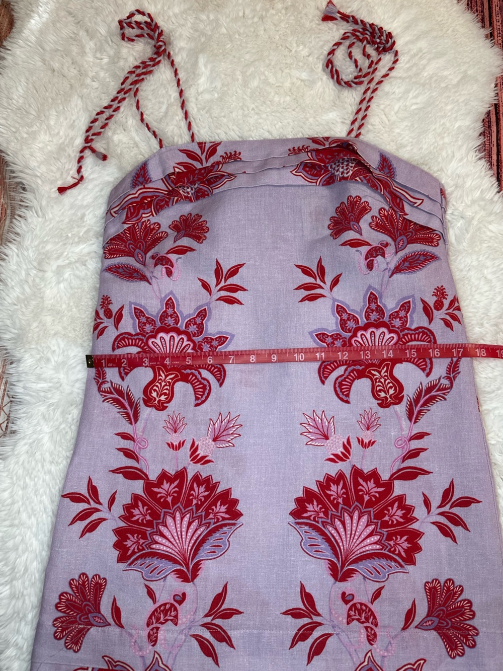 Farm Rio Porcelain Garden Linen Mini Dress Lilac Pink Floral Rope Strap Size S - Picture 11 of 14